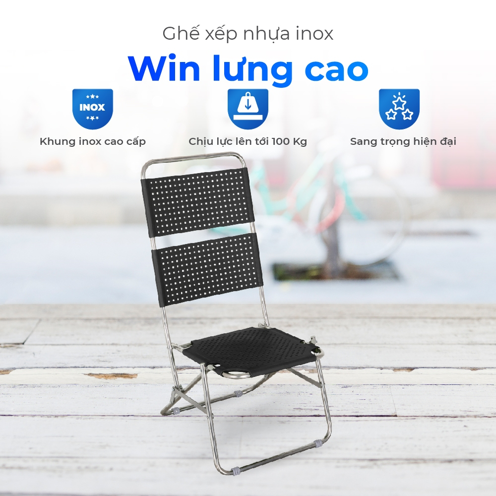 Ghế cà phê Win QUI PHÚC, lưng nhựa cao, thoáng khí, thoải mái, gấp gọn tiện lợi, dễ sử dụng