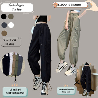 Quần Jogger Túi Hộp ELEGANTE Chất Liệu Gió Siêu Mát, Phối Gấu Có Dây Rút Điều Chỉnh Rộng Chật  Mã 080.