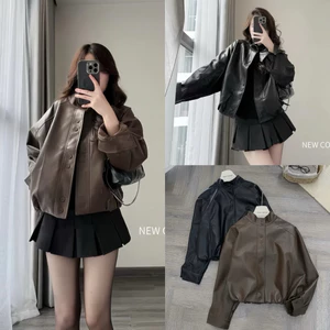 Áo khoác Nữ bomber da bo gấu CỔ TÀU NEW 2025 form OVERSIZE phù hợp cho mùa thu đông