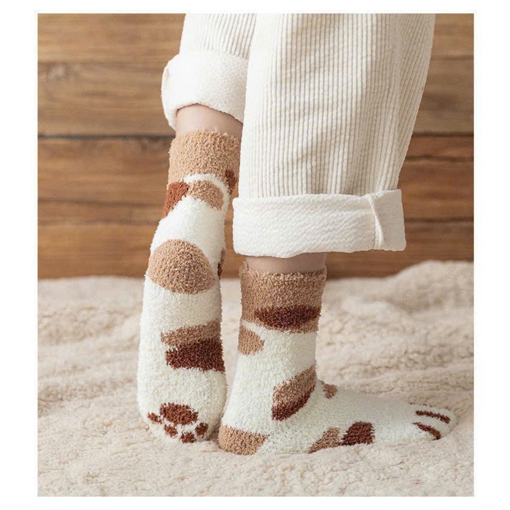 set 10 đôi tất lót lông họa tiết chân mèo siêu cute,lót lông dày dặn