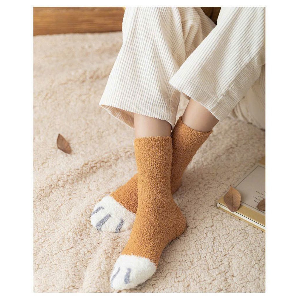 set 10 đôi tất lót lông họa tiết chân mèo siêu cute,lót lông dày dặn