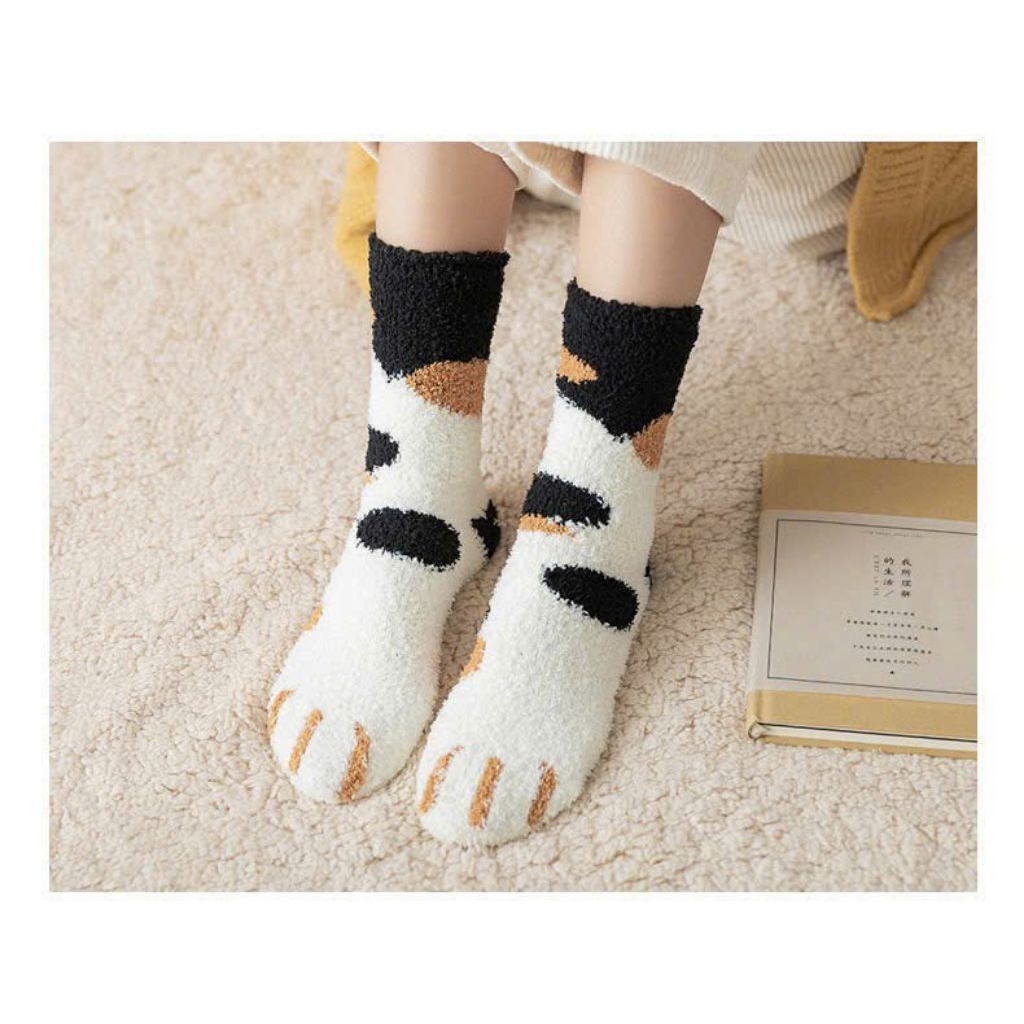 set 10 đôi tất lót lông họa tiết chân mèo siêu cute,lót lông dày dặn