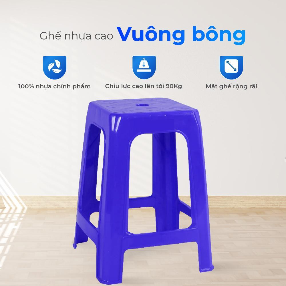 Ghế nhựa cao QUI PHÚC, mặt vuông bông, combo 4,6,10 ghế, an toàn, tiện lợi, chắc chắn, chống trượt
