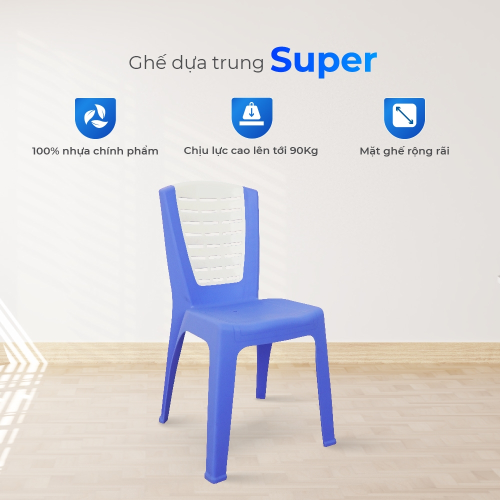 Ghế nhựa tựa lưng Super QUI PHÚC, size trung, combo 4,6,10 ghế, chân chống trượt, phù hợp cho bé, trường học, quán ăn