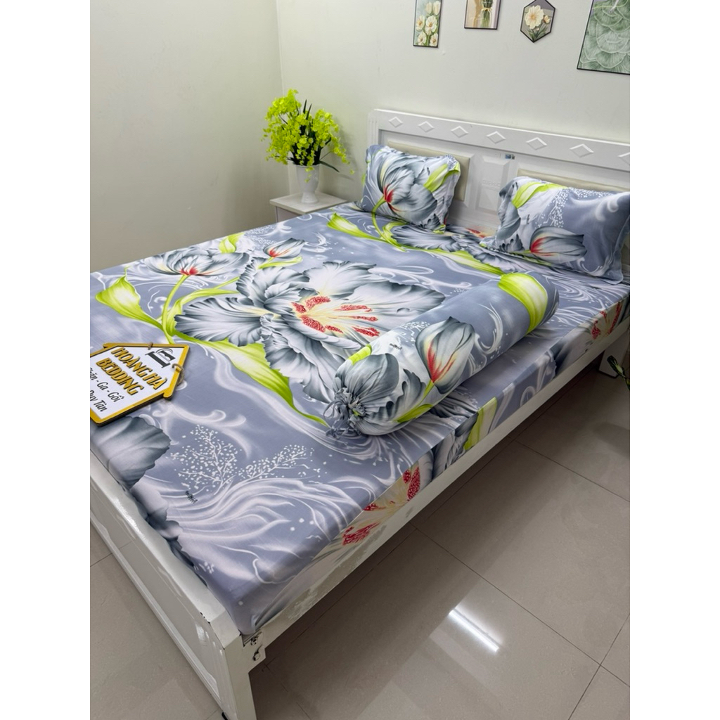Bộ ga thun hàn quốc Tuyết liên xám 4 món (nhiều mẫu)