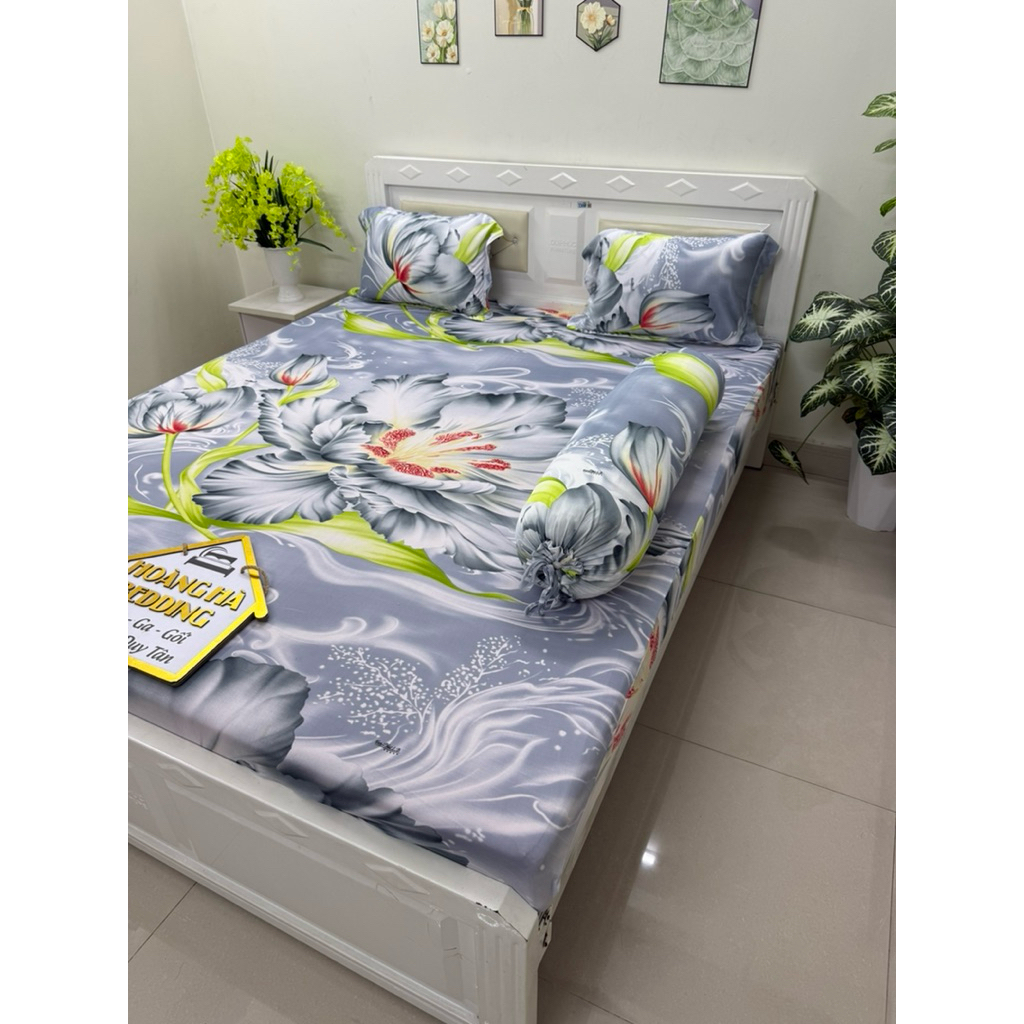 Bộ ga thun hàn quốc Tuyết liên xám 4 món (nhiều mẫu)