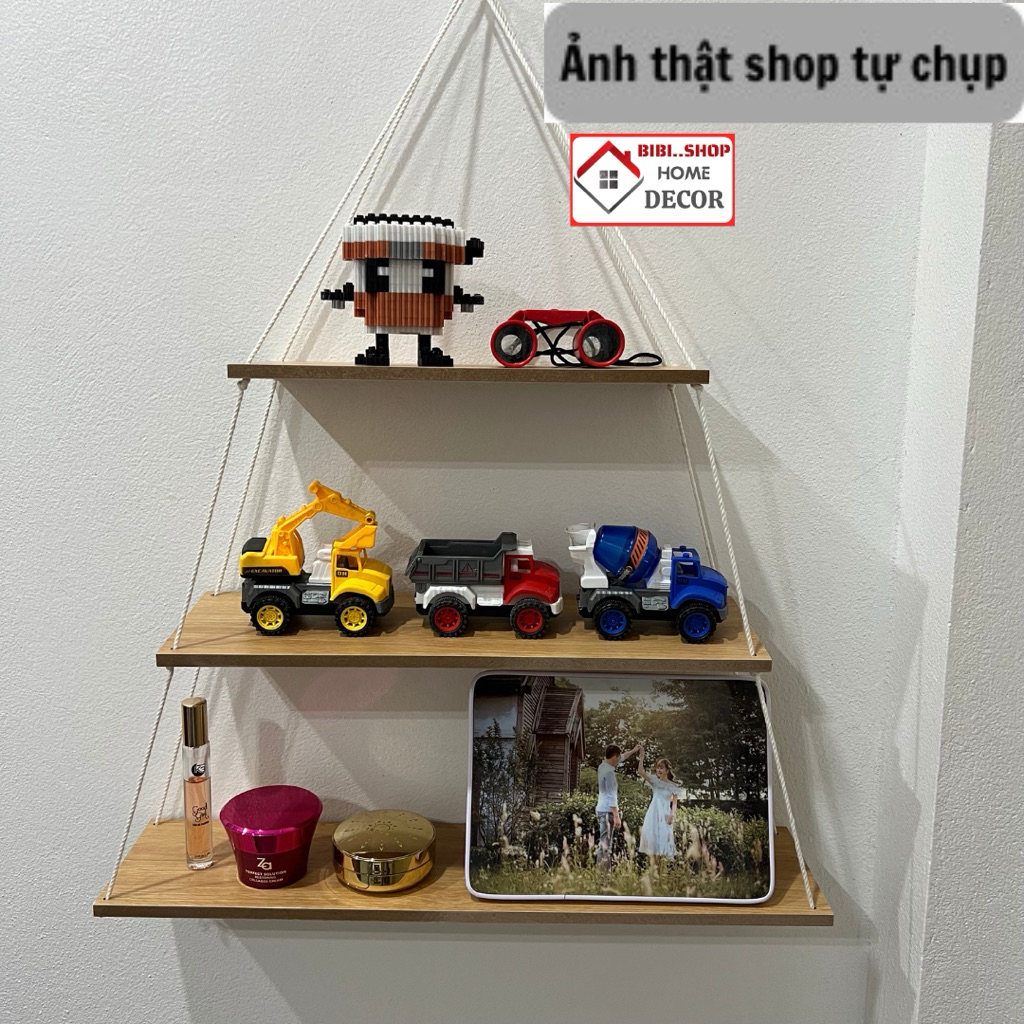 Kệ Gỗ Treo Tường Trang Trí Decor Phòng Khách Phòng Ngủ Quán cafe Thanh Ngang Treo Dây - Tặng Kèm Phụ Kiện