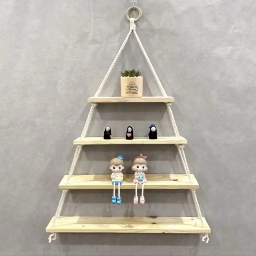 Kệ Gỗ Treo Dây 4 Tầng 30.40.50.60x12cm Trang Trí Tường – Kệ Decor Tối Giản Gọn Nhẹ