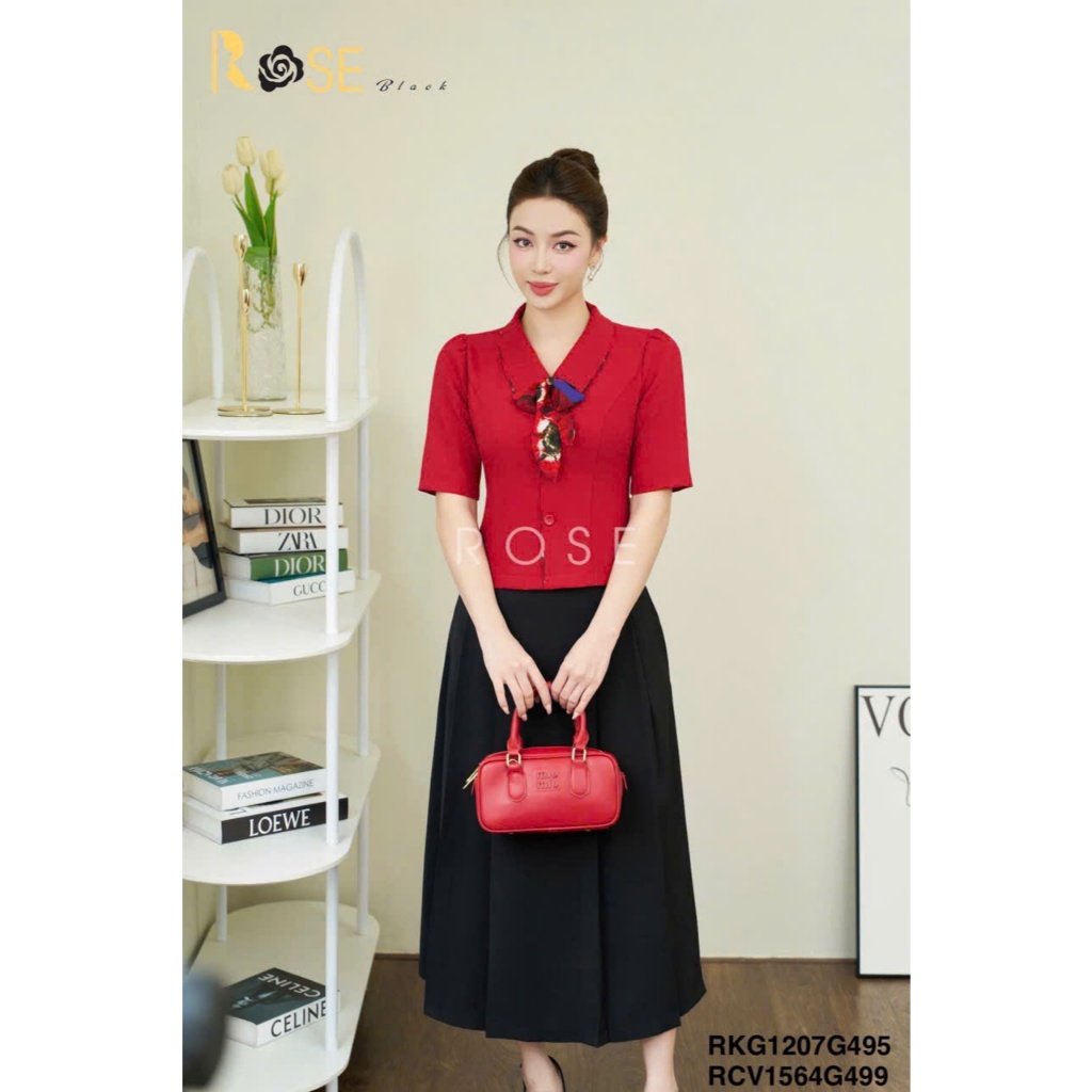 Áo sơ mi kí giả nữ công sở cao cấp ROSE BLACK chất Xước Hàn dày dặn, co dãn nhẹ, không bai, không xù