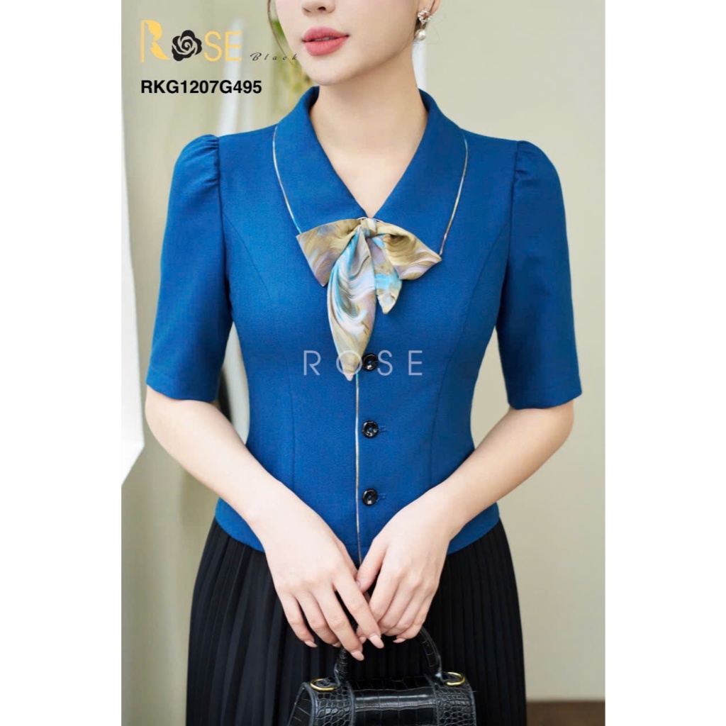 Áo sơ mi kí giả nữ công sở cao cấp ROSE BLACK chất Xước Hàn dày dặn, co dãn nhẹ, không bai, không xù