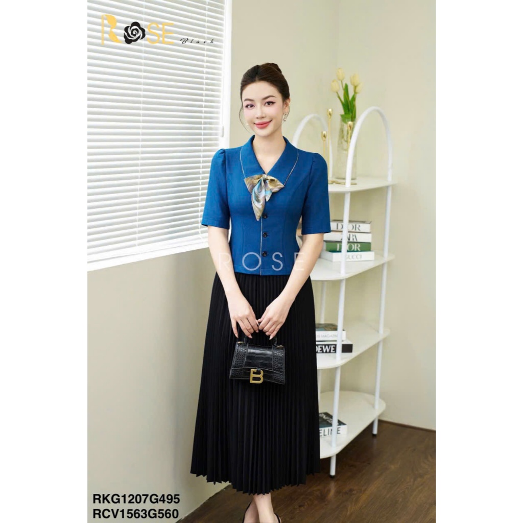 Áo sơ mi kí giả nữ công sở cao cấp ROSE BLACK chất Xước Hàn dày dặn, co dãn nhẹ, không bai, không xù