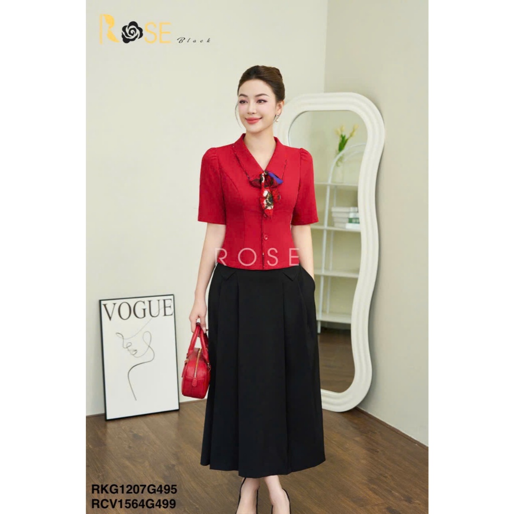 Áo sơ mi kí giả nữ công sở cao cấp ROSE BLACK chất Xước Hàn dày dặn, co dãn nhẹ, không bai, không xù