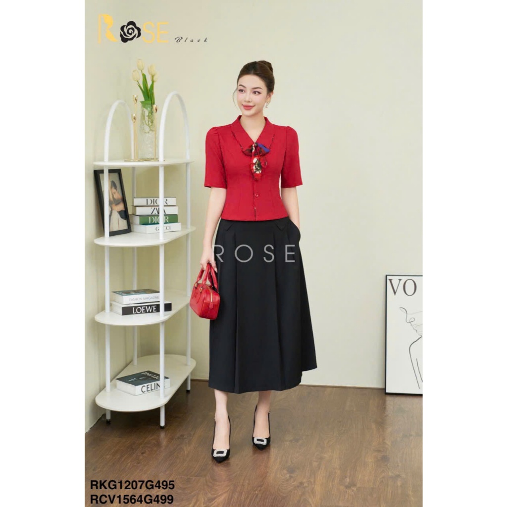 Áo sơ mi kí giả nữ công sở cao cấp ROSE BLACK chất Xước Hàn dày dặn, co dãn nhẹ, không bai, không xù