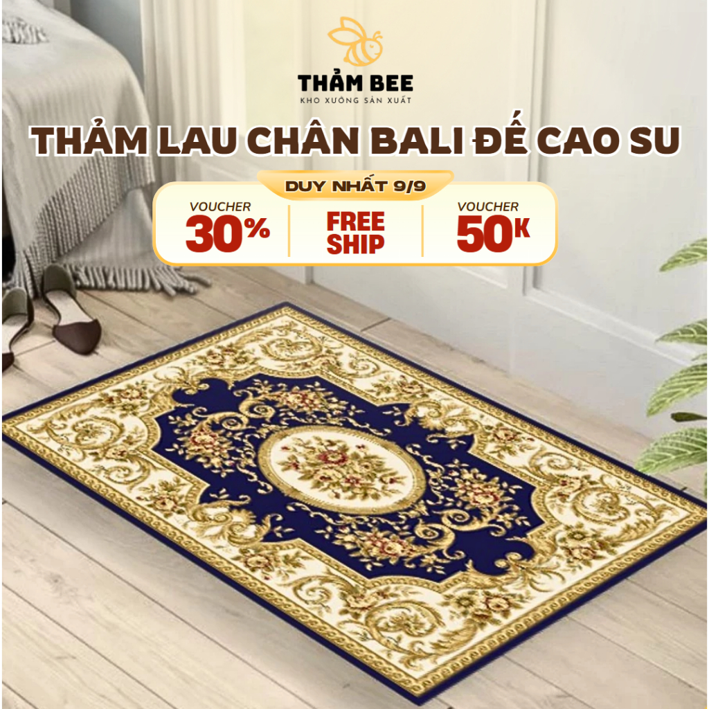 Thảm Lau Chân Bali Họa Tiết Hoàng Gia, Đế Cao Su Chống Trơn Trượt Thảm Bee