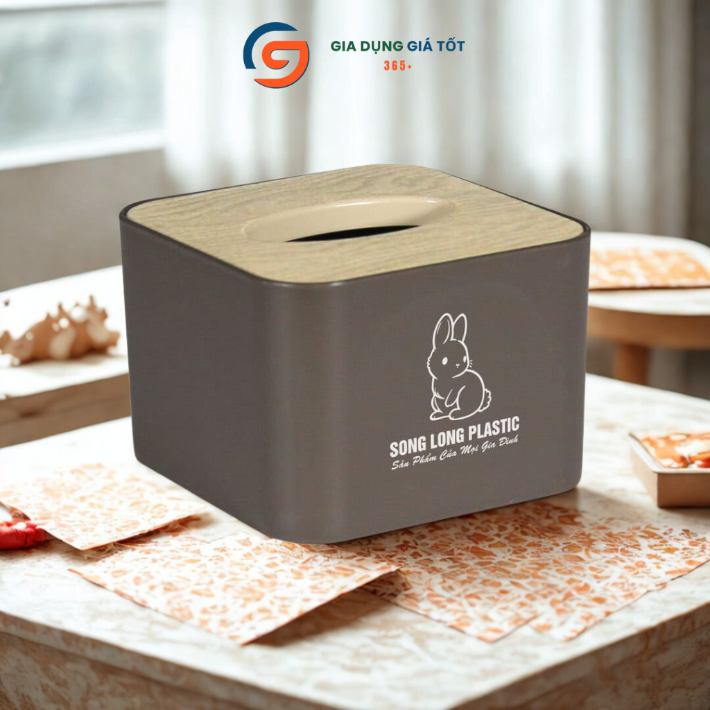 Hộp đựng khăn giấy Song Long mini vuông, hộp đựng giấy ăn bàn ăn, phòng khách, văn phòng tiện dụng