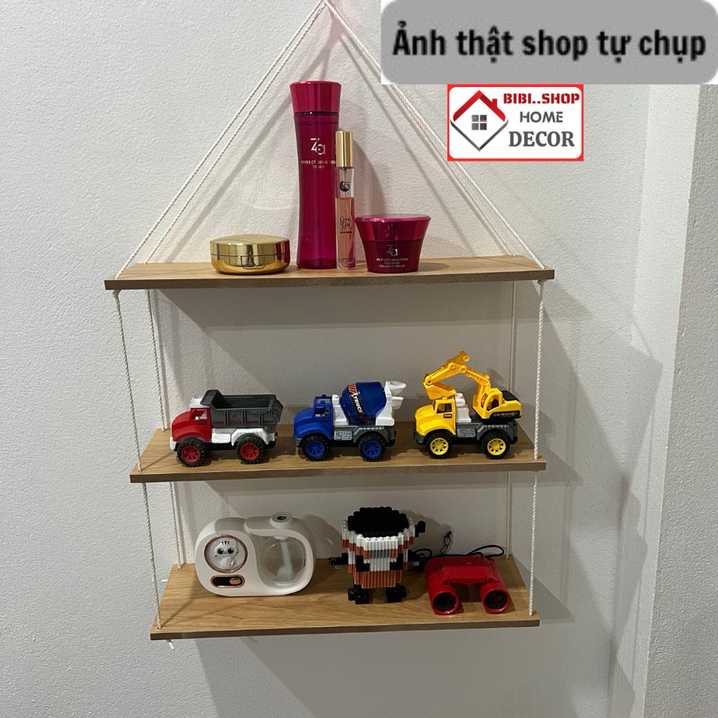 Kệ Gỗ Treo Dây 4 Tầng 30.40.50.60x12cm Trang Trí Tường – Kệ Decor Tối Giản Gọn Nhẹ