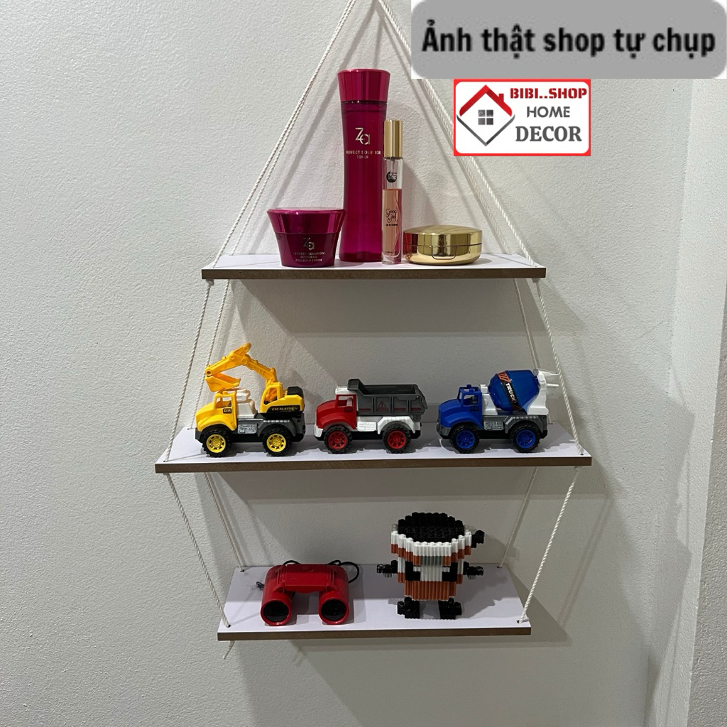 Kệ Gỗ Treo Dây 4 Tầng 30.40.50.60x12cm Trang Trí Tường – Kệ Decor Tối Giản Gọn Nhẹ