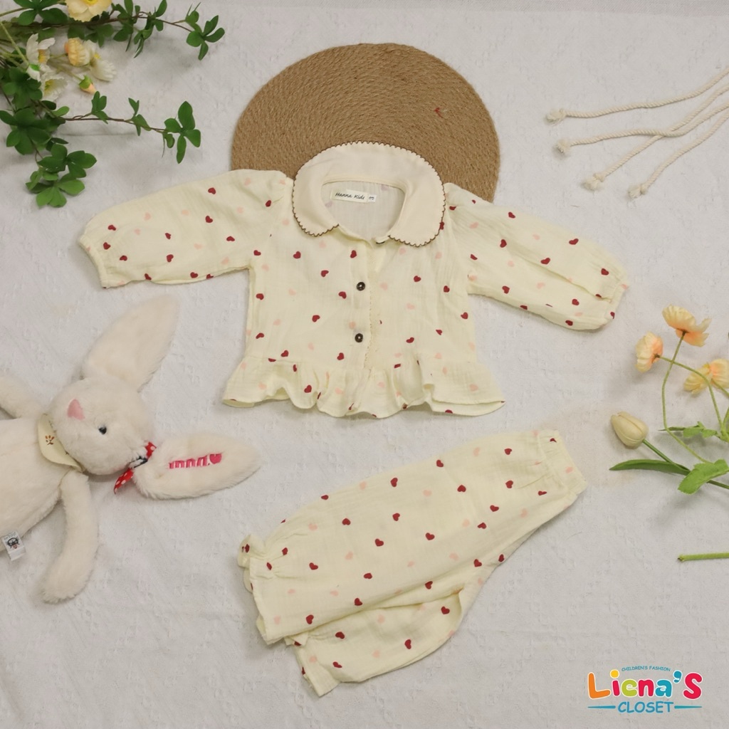 Bộ Pijama Dài Tay Cổ Sen Cài Cúc Cho Bé Yêu Tiệm Nhà Bơ