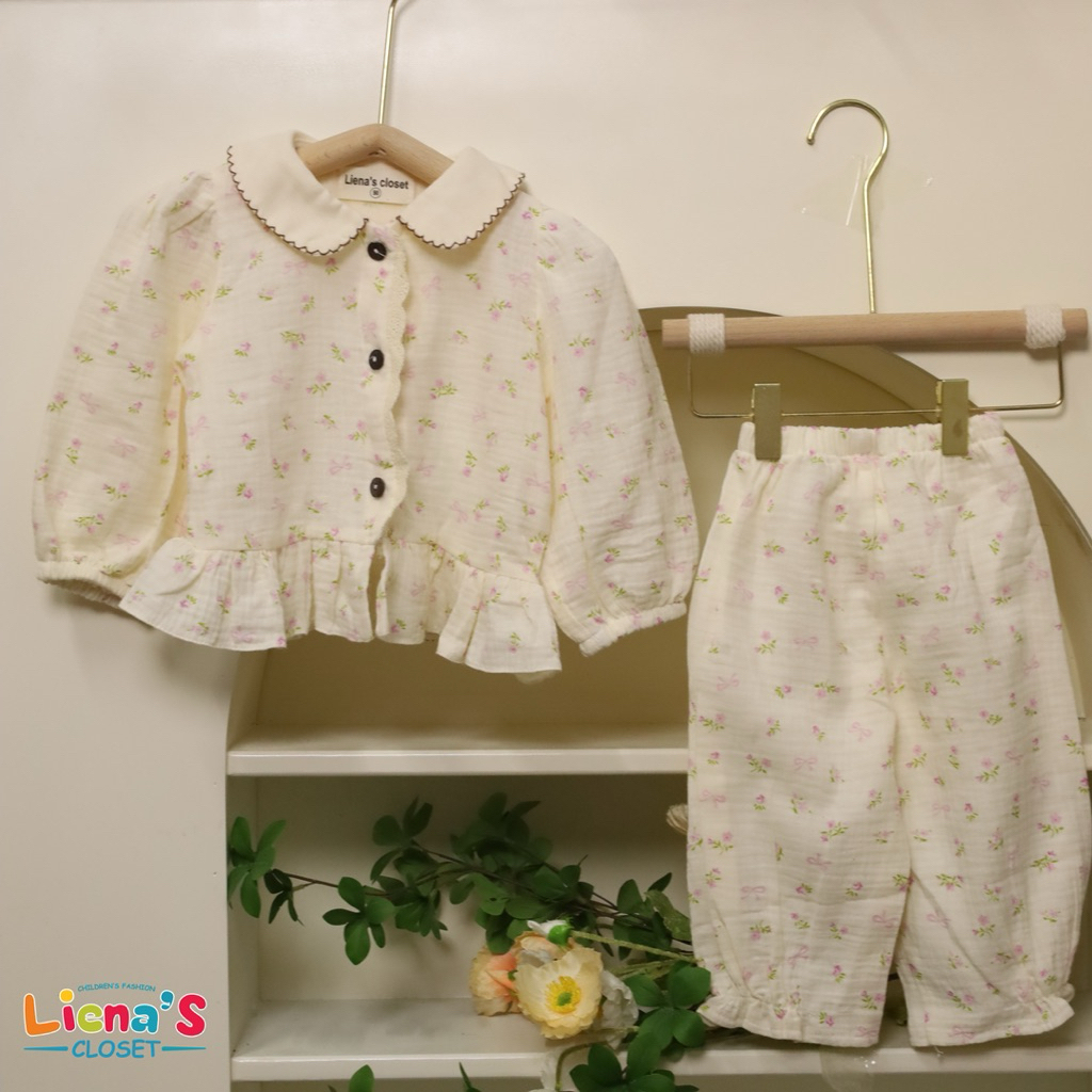 Bộ Pijama Dài Tay Cổ Sen Cài Cúc Cho Bé Yêu Tiệm Nhà Bơ