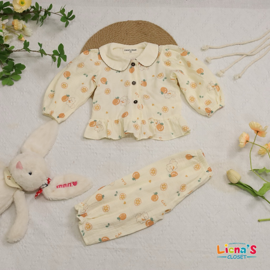 Bộ Pijama Dài Tay Cổ Sen Cài Cúc Cho Bé Yêu Tiệm Nhà Bơ