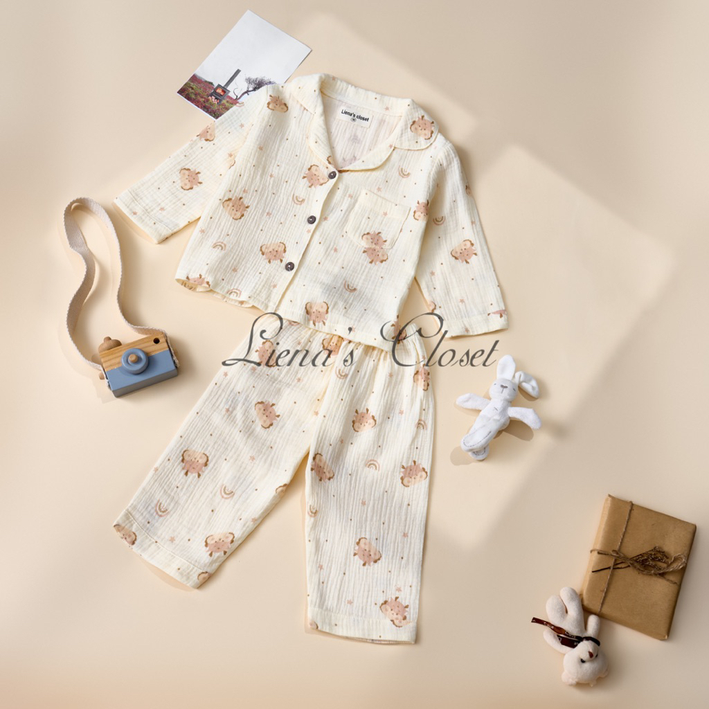 Pijama Xô Muslin Dài Tay Cho Bé Gái/ Bé Trai 1-5 Tuổi Tiệm Nhà Bơ