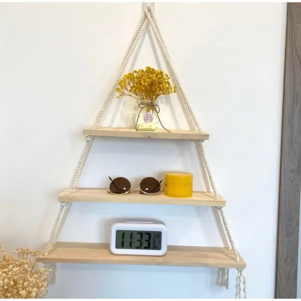 Kệ Treo Dây Thừng – Kệ Gỗ Trang Trí Tường Phong Cách Hàn Quốc – Kệ Treo Tường Decor
