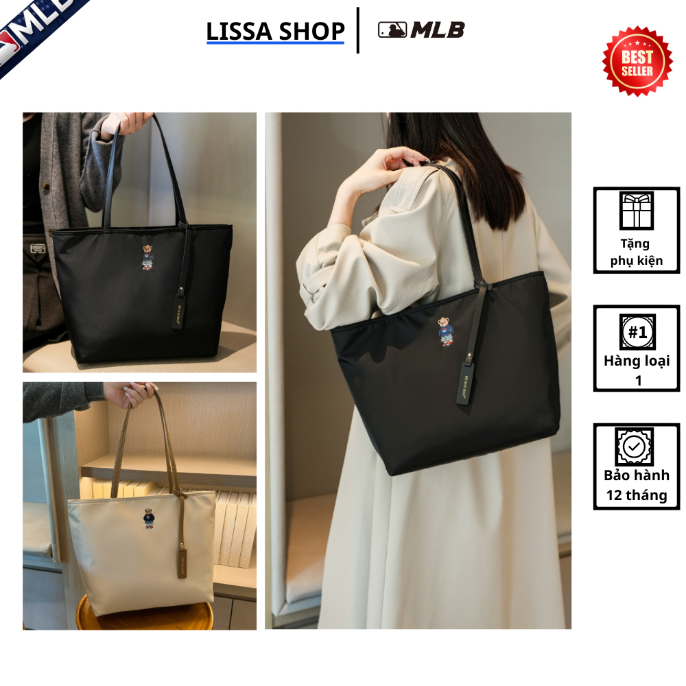 [Chính hãng] Túi tote Bei Bag họa tiết gấu thêu basic chất liệu dù cao ...