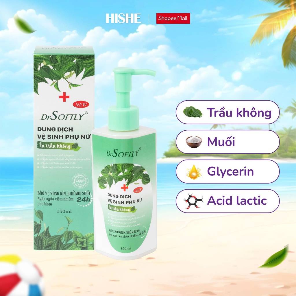 [ Tặng 1 gói BVS ] Dung dịch vệ sinh phụ nữ DrSoftly 150ml – Lá trầu không kháng khuẩn, sạch thoáng