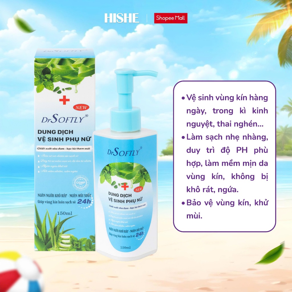[ Tặng 1 gói BVS ] Dung dịch vệ sinh DrSoftly nha đam dưỡng ẩm dịu nhẹ,hương bạc hà tươi mát 150ml