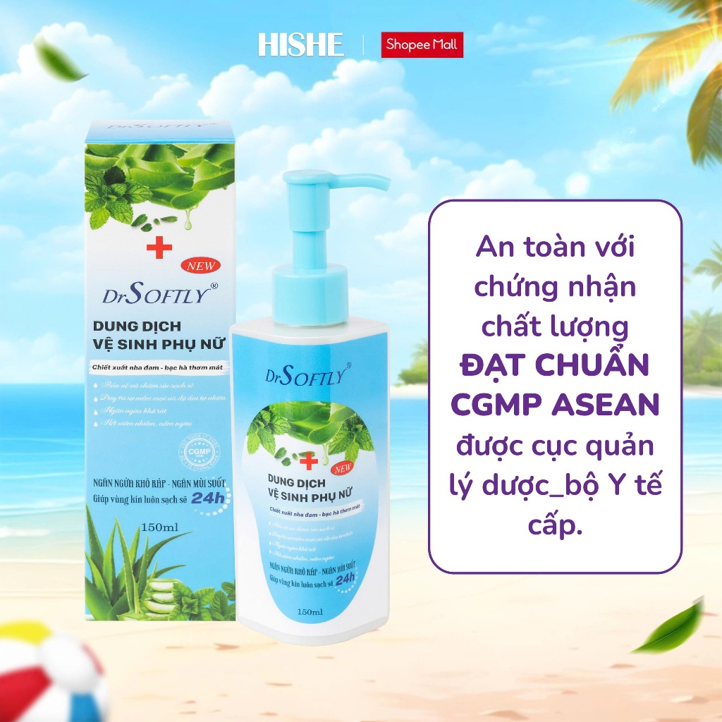 [ Tặng 1 gói BVS ] Dung dịch vệ sinh DrSoftly nha đam dưỡng ẩm dịu nhẹ,hương bạc hà tươi mát 150ml