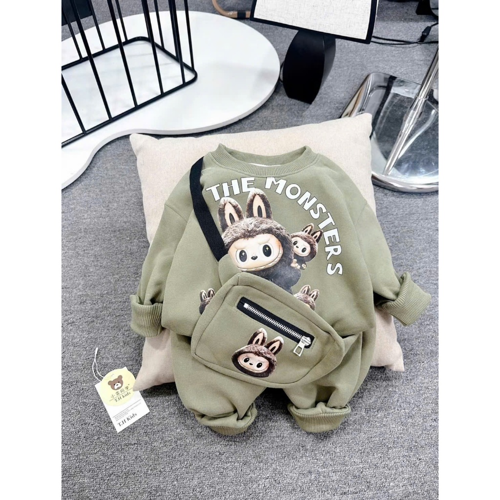 BỘ NỈ BÔNG SIÊU HOT LABUBU THEMONS CHO BÉ 6-18KG