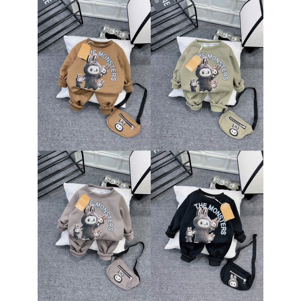 BỘ NỈ BÔNG SIÊU HOT LABUBU THEMONS CHO BÉ 6-18KG