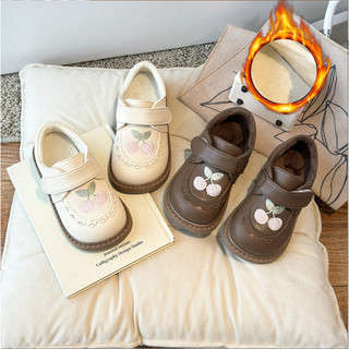 Size 21-30 Bốt Da Trơn Thêu Cherry Khóa Dán Cho Bé Gái 0-4 tuổi K179