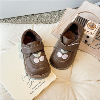 Size 21-30 Bốt Da Trơn Thêu Cherry Khóa Dán Cho Bé Gái 0-4 tuổi K179