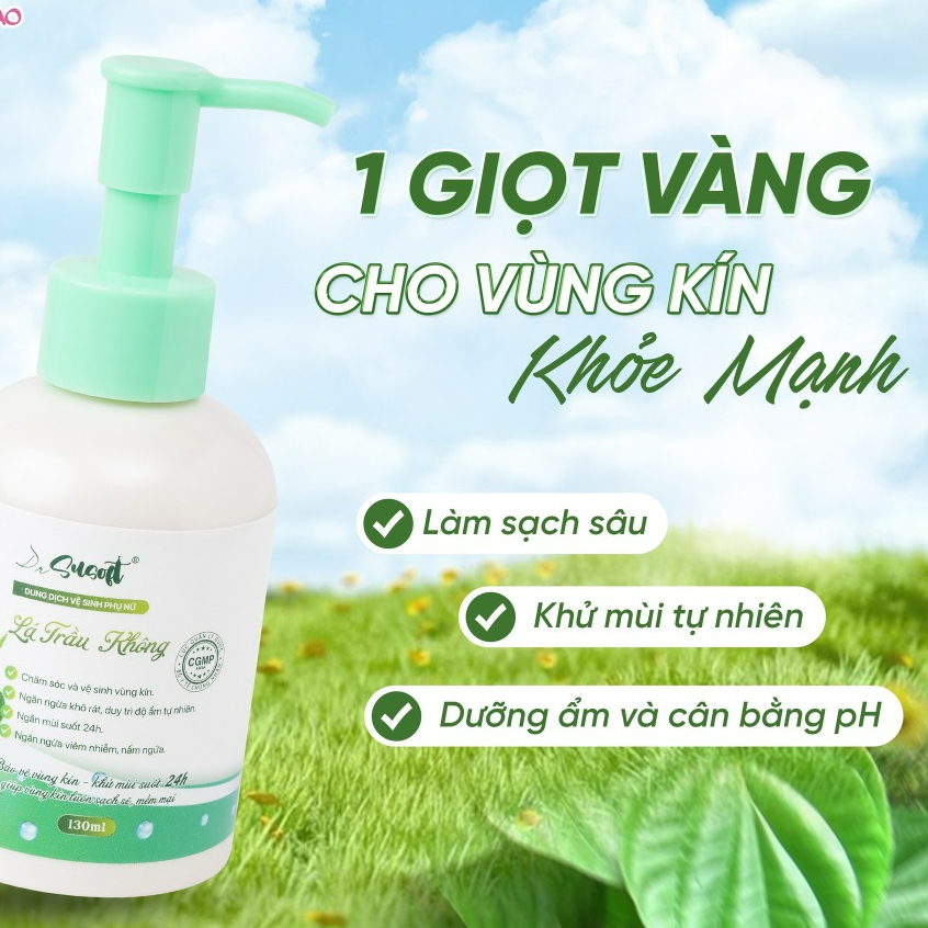 Dung dịch vệ sinh Drsusoft an toàn cho Mẹ Bầu Lá Trầu Không, tạm biệt viêm nhiễm, mùi hôi, khí hư ẩm ướt khó chịu -130ml