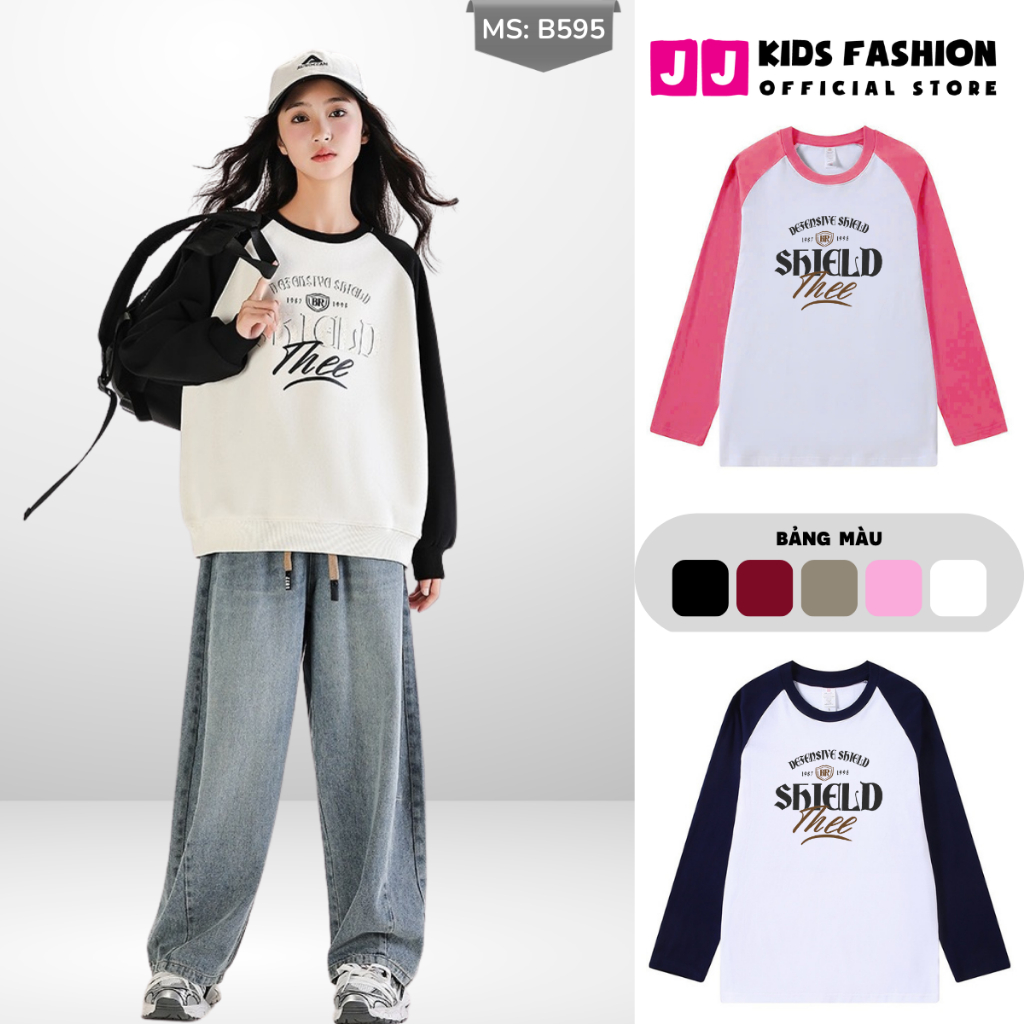 Áo Thun Dài Tay Xuân Thu Cho Bé Trai, Bé Gái In Hình Năng Động, Cổ Tròn B595 | JJ Kids Fashion
