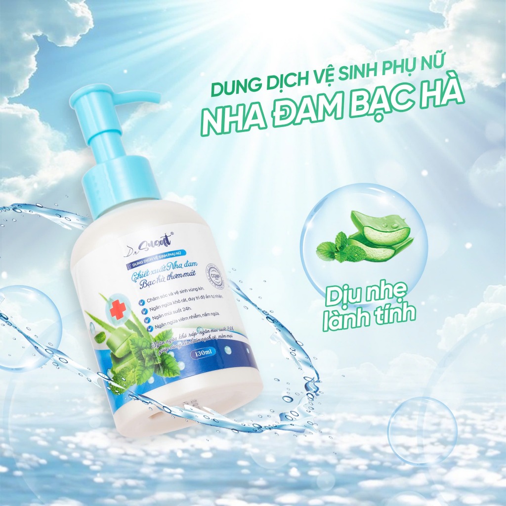 Dung dịch vệ sinh DrSusoft Nha Đam Bạc Hà - cho Bé Gái và Phụ Nữ làm sạch dịu nhẹ, cân bằng độ PH, khử mùi hôi khó chịu