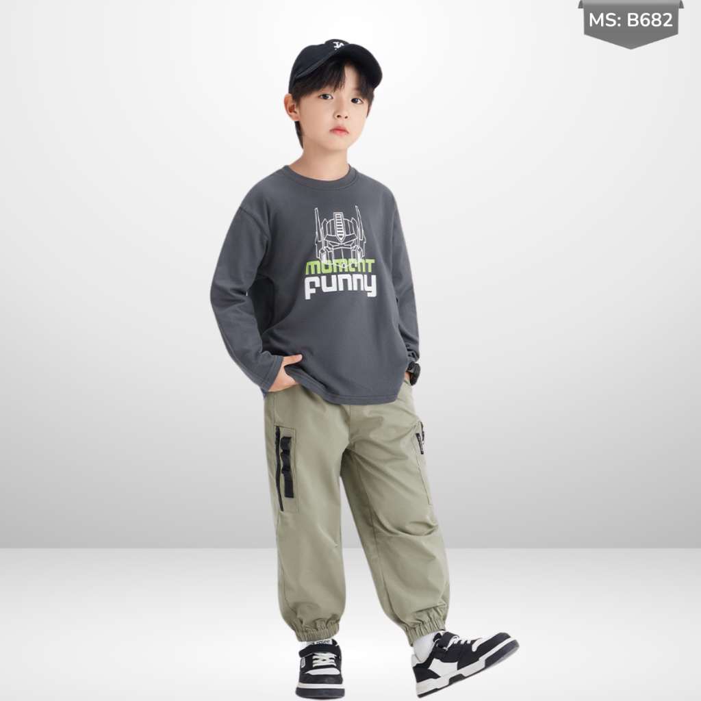 Áo Thun Dài Tay In Hình Robot "Funny Moment" Cho bé – Cổ Tròn, Chất Cotton B682 | JJ Kids Fashion