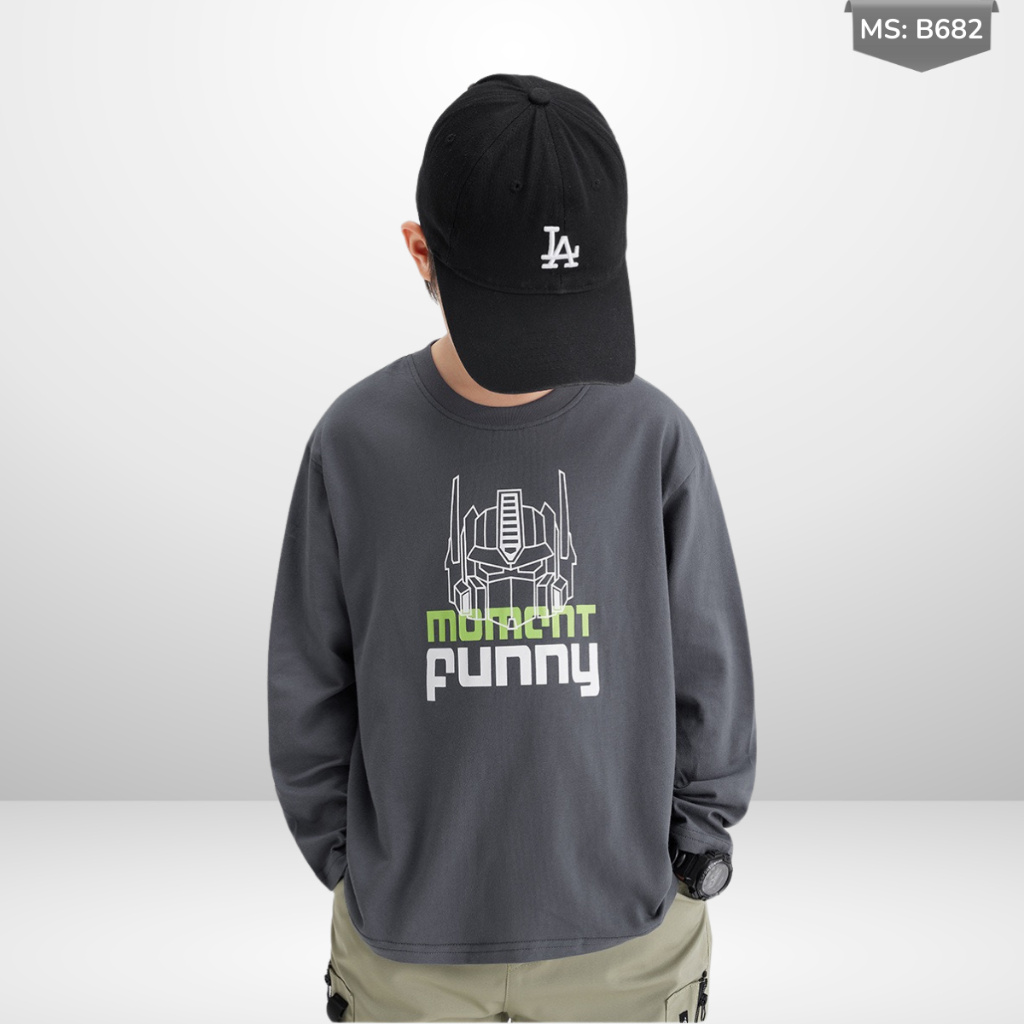 Áo Thun Dài Tay In Hình Robot "Funny Moment" Cho bé – Cổ Tròn, Chất Cotton B682 | JJ Kids Fashion
