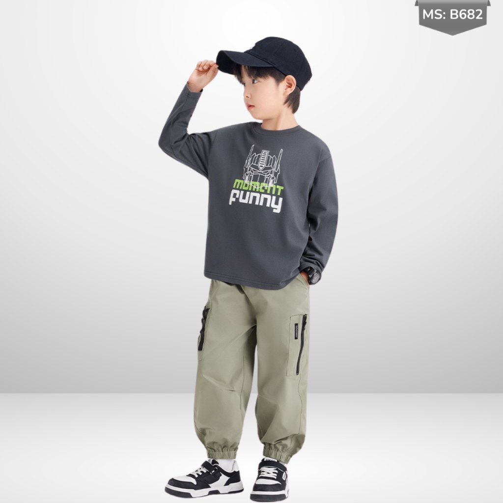 Áo Thun Dài Tay In Hình Robot "Funny Moment" Cho bé – Cổ Tròn, Chất Cotton B682 | JJ Kids Fashion