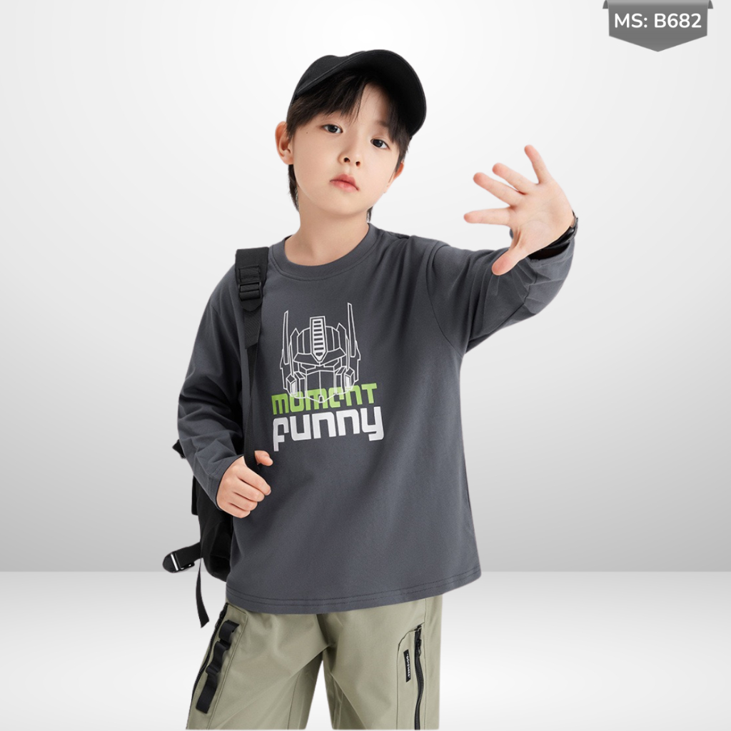 Áo Thun Dài Tay In Hình Robot "Funny Moment" Cho bé – Cổ Tròn, Chất Cotton B682 | JJ Kids Fashion