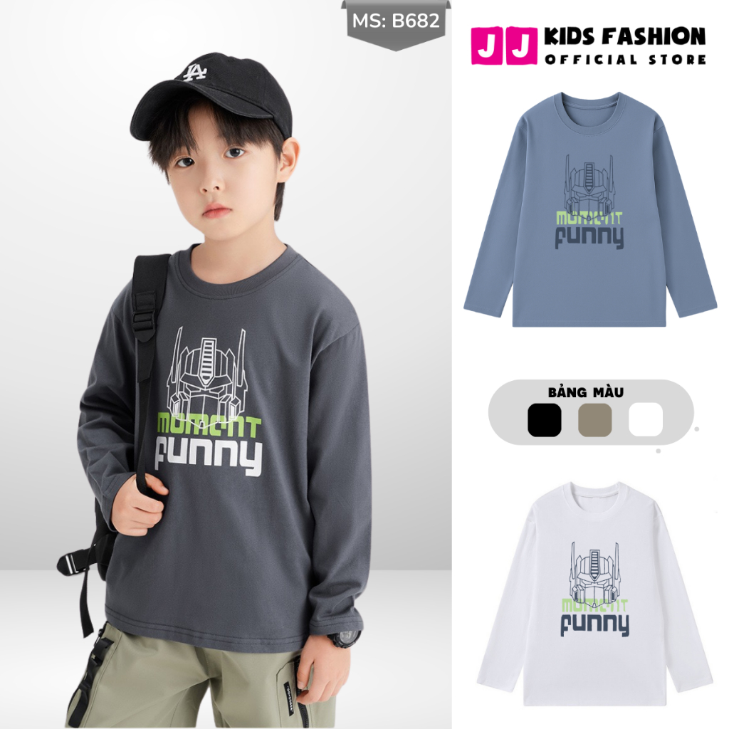 Áo Thun Dài Tay In Hình Robot "Funny Moment" Cho bé – Cổ Tròn, Chất Cotton B682 | JJ Kids Fashion