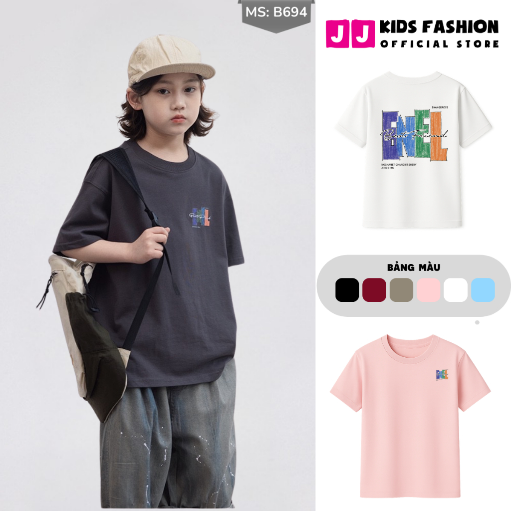 Áo Thun Ngắn Tay Mùa Hè Cho Bé Trai, Bé Gái In Hình Năng Động, Cổ Tròn B694 | JJ Kids Fashion