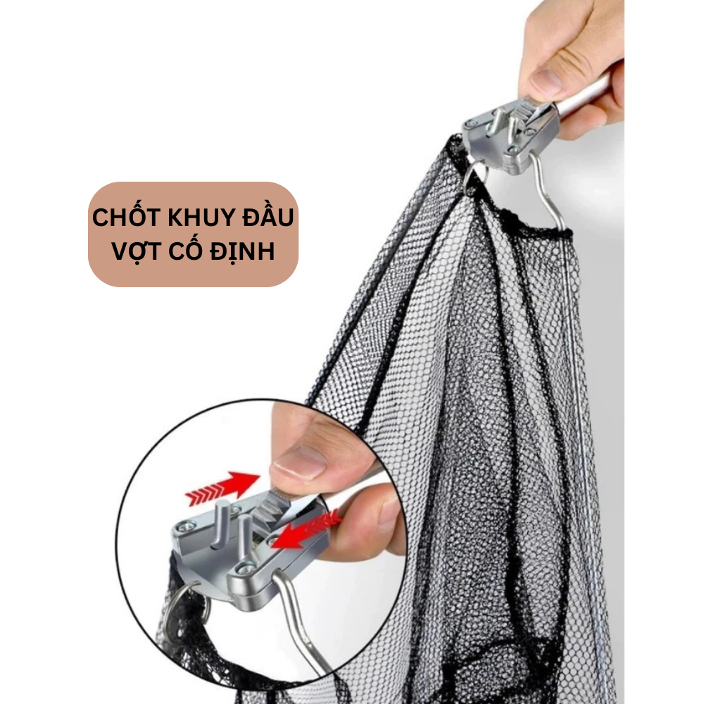 Gậy Vợt Inox Vớt Cá, Vớt Bèo, Lưới Dù Siêu Bền – Khung Tam Giác Liền Lưới, Cán Rút 1.8m – 3m
