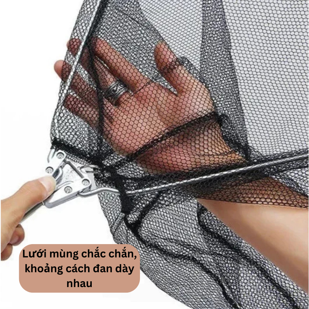 Gậy Vợt Inox Vớt Cá, Vớt Bèo, Lưới Dù Siêu Bền – Khung Tam Giác Liền Lưới, Cán Rút 1.8m – 3m