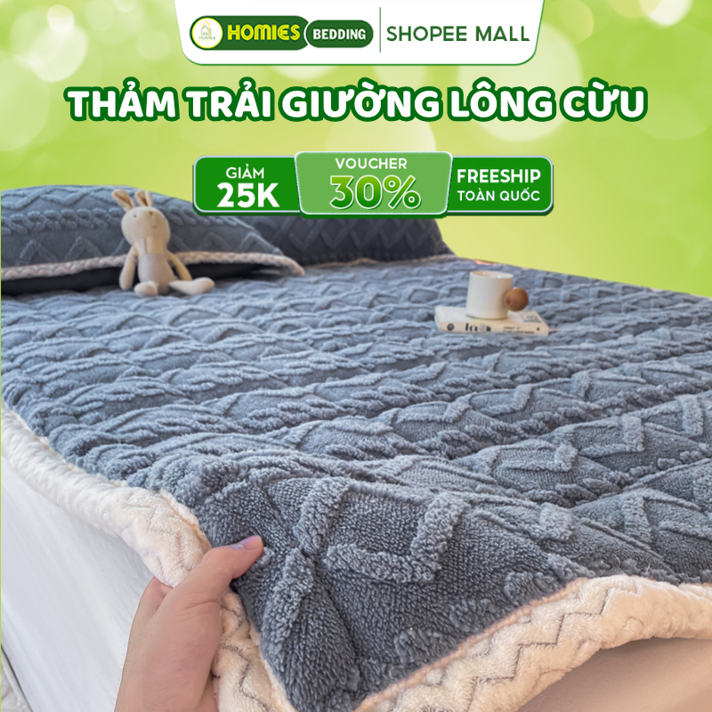 [SALE] Thảm trải giường lông cừu HOMIES Bedding & Décor 10 Màu Xu Hướng 2025, nỉ nhung đa năng 3 lớp - Đủ Kích Thước