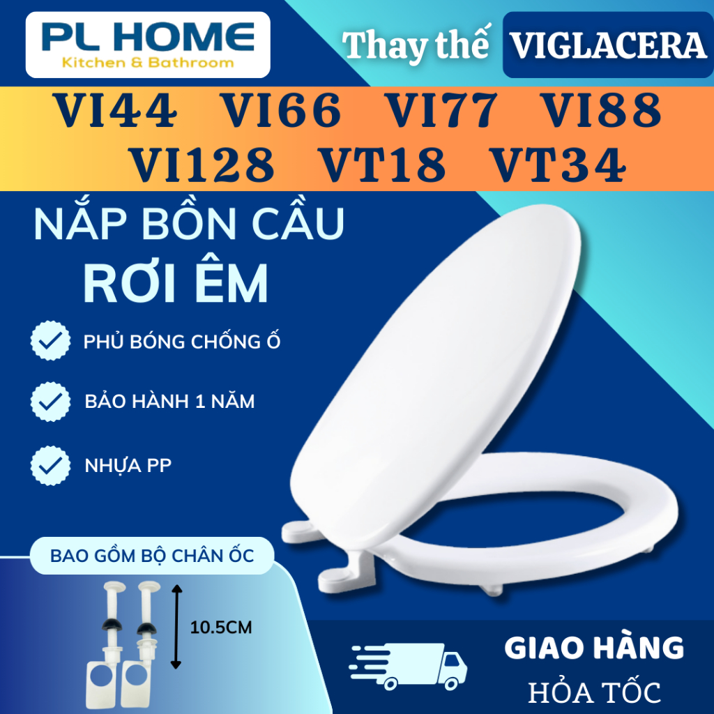 Nắp bồn cầu nhựa trắng phù hợp bồn cầu Viglacera VI77, VI88, VT34, VI66, VT18, VI28, VI44 - Bộ ...