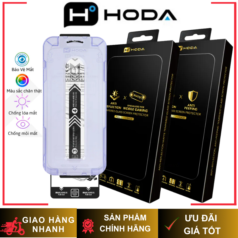 Cường Lực 2.5D HODA 2in1 Chống Chói & CNT| Chống Chói & CVT  Có Khung Chính Hãng cho iP 17/16 Series