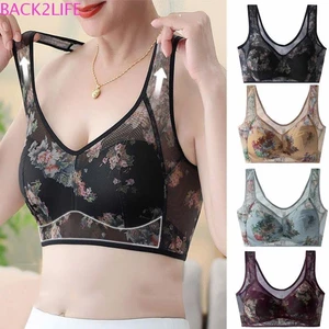 Áo Bra Ren Lưới Nâng Ngực Không Gọng Hoa Văn Vintage Cổ Chữ U Thoáng Khí Co Giãn Tốt Dành Cho Nữ Trung Niên