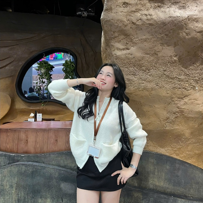 Áo cardigan len lông thỏ Joolate tay dài túi ngang 2 đầu kéo 7703 P3K6